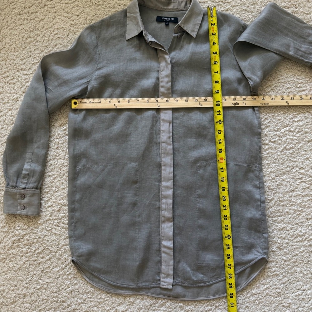 Lafayette 148 New York‎ Sage Green Grey Button Down Tunic Shirt Womens Petite P - Picture 11 of 13